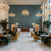 Gemma Velvet Pacific | Kravet - Hotel Lobby Visualization (AI-generated, may not be to scale. Verify pattern scale with product specifications.)