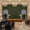 Gemma Velvet Lichen | Kravet - Hotel Lobby Visualization (AI-generated, may not be to scale. Verify pattern scale with product specifications.)