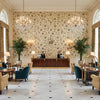 Hollin Print Peacock | Kravet - Hotel Lobby Visualization (AI-generated, may not be to scale. Verify pattern scale with product specifications.)