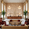 Hollin Print Spice | Kravet - Hotel Lobby Visualization (AI-generated, may not be to scale. Verify pattern scale with product specifications.)