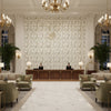 Orford Embroidery Leaf/Mist | Kravet - Hotel Lobby Visualization (AI-generated, may not be to scale. Verify pattern scale with product specifications.)