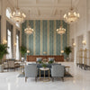 Desning Velvet Blue/Aqua | Kravet - Hotel Lobby Visualization (AI-generated, may not be to scale. Verify pattern scale with product specifications.)