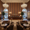 Desning Velvet Red/Blue | Kravet - Hotel Lobby Visualization (AI-generated, may not be to scale. Verify pattern scale with product specifications.)