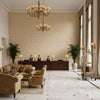Levens Velvet Parchment | Kravet - Hotel Lobby Visualization (AI-generated, may not be to scale. Verify pattern scale with product specifications.)