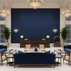 Levens Velvet Navy | Kravet - Hotel Lobby Visualization (AI-generated, may not be to scale. Verify pattern scale with product specifications.)