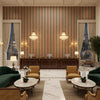 Picket Multi/Plum | Kravet - Hotel Lobby Visualization (AI-generated, may not be to scale. Verify pattern scale with product specifications.)