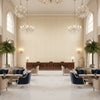 Stissing Natural | Kravet - Hotel Lobby Visualization (AI-generated, may not be to scale. Verify pattern scale with product specifications.)