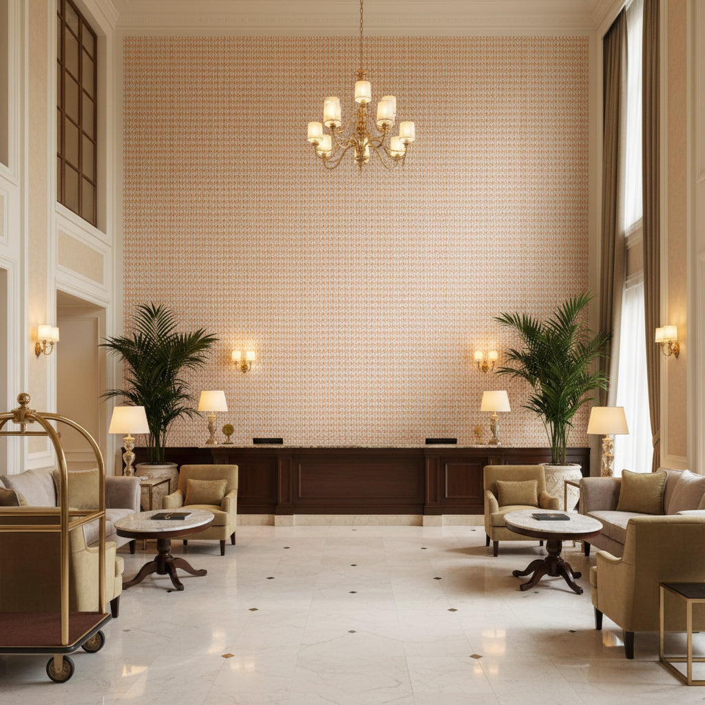 Stissing Faded Petal | Kravet - Hotel Lobby Visualization (AI-generated, may not be to scale. Verify pattern scale with product specifications.)
