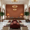 Allonby Weave Ruby | Kravet - Hotel Lobby Visualization (AI-generated, may not be to scale. Verify pattern scale with product specifications.)