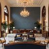 Allonby Weave Blue | Kravet - Hotel Lobby Visualization (AI-generated, may not be to scale. Verify pattern scale with product specifications.)