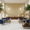 Maldon Weave Fog | Kravet - Hotel Lobby Visualization (AI-generated, may not be to scale. Verify pattern scale with product specifications.)