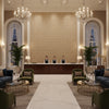Blyth Weave Straw | Kravet - Hotel Lobby Visualization (AI-generated, may not be to scale. Verify pattern scale with product specifications.)