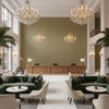 Blyth Weave Moss | Kravet - Hotel Lobby Visualization (AI-generated, may not be to scale. Verify pattern scale with product specifications.)