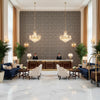 Blyth Weave Navy | Kravet - Hotel Lobby Visualization (AI-generated, may not be to scale. Verify pattern scale with product specifications.)