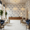 Aurora Blue | Kravet - Hotel Lobby Visualization (AI-generated, may not be to scale. Verify pattern scale with product specifications.)