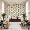 De La Tour Blu/Brow/Whi | Kravet - Hotel Lobby Visualization (AI-generated, may not be to scale. Verify pattern scale with product specifications.)