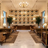 De La Tour Blu/Brow/Ecru | Kravet - Hotel Lobby Visualization (AI-generated, may not be to scale. Verify pattern scale with product specifications.)