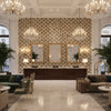 Leaf Trellis Green | Kravet - Hotel Lobby Visualization (AI-generated, may not be to scale. Verify pattern scale with product specifications.)