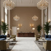 Leuven Taupe | Kravet - Hotel Lobby Visualization (AI-generated, may not be to scale. Verify pattern scale with product specifications.)