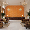 Odessa Orange | Kravet - Hotel Lobby Visualization (AI-generated, may not be to scale. Verify pattern scale with product specifications.)