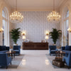 Elba Print Capri | Kravet - Hotel Lobby Visualization (AI-generated, may not be to scale. Verify pattern scale with product specifications.)