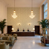 Elba Print Jade | Kravet - Hotel Lobby Visualization (AI-generated, may not be to scale. Verify pattern scale with product specifications.)