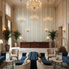 Whitaker Print Ocean/Gold | Kravet - Hotel Lobby Visualization (AI-generated, may not be to scale. Verify pattern scale with product specifications.)