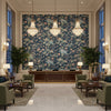 Luzon Print Sapphire | Kravet - Hotel Lobby Visualization (AI-generated, may not be to scale. Verify pattern scale with product specifications.)