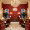 Bongol Velvet Crimson | Kravet - Hotel Lobby Visualization (AI-generated, may not be to scale. Verify pattern scale with product specifications.)