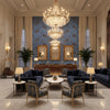 Bongol Velvet Sapphire | Kravet - Hotel Lobby Visualization (AI-generated, may not be to scale. Verify pattern scale with product specifications.)