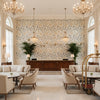 Eldora Print Flax | Kravet - Hotel Lobby Visualization (AI-generated, may not be to scale. Verify pattern scale with product specifications.)