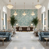 Marion Print Aegean | Kravet - Hotel Lobby Visualization (AI-generated, may not be to scale. Verify pattern scale with product specifications.)