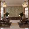 Marion Print Sage | Kravet - Hotel Lobby Visualization (AI-generated, may not be to scale. Verify pattern scale with product specifications.)