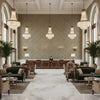 Acanthus Damask Blue | Kravet - Hotel Lobby Visualization (AI-generated, may not be to scale. Verify pattern scale with product specifications.)