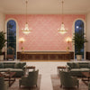 Acanthus Damask Berry | Kravet - Hotel Lobby Visualization (AI-generated, may not be to scale. Verify pattern scale with product specifications.)