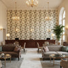 Benday Print Green/Rose | Kravet - Hotel Lobby Visualization (AI-generated, may not be to scale. Verify pattern scale with product specifications.)