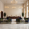 Prado Weave Moss | Kravet - Hotel Lobby Visualization (AI-generated, may not be to scale. Verify pattern scale with product specifications.)