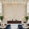 Alfaro Weave Admiral | Kravet - Hotel Lobby Visualization (AI-generated, may not be to scale. Verify pattern scale with product specifications.)
