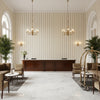 Baldwin Stripe Stone | Kravet - Hotel Lobby Visualization (AI-generated, may not be to scale. Verify pattern scale with product specifications.)