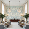 Mallorcan Ikat Delft | Kravet - Hotel Lobby Visualization (AI-generated, may not be to scale. Verify pattern scale with product specifications.)