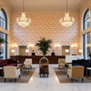 Mallorcan Ikat Berry | Kravet - Hotel Lobby Visualization (AI-generated, may not be to scale. Verify pattern scale with product specifications.)