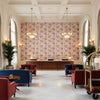 Indiennes Floral Berry | Kravet - Hotel Lobby Visualization (AI-generated, may not be to scale. Verify pattern scale with product specifications.)