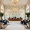 Indiennes Floral Sea | Kravet - Hotel Lobby Visualization (AI-generated, may not be to scale. Verify pattern scale with product specifications.)