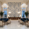 Palampore Print Delft | Kravet - Hotel Lobby Visualization (AI-generated, may not be to scale. Verify pattern scale with product specifications.)