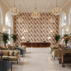 Mead Embroidery Red/Blue | Kravet - Hotel Lobby Visualization (AI-generated, may not be to scale. Verify pattern scale with product specifications.)