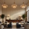 Waldon Stripe Blue | Kravet - Hotel Lobby Visualization (AI-generated, may not be to scale. Verify pattern scale with product specifications.)