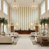 Waldon Stripe Celery | Kravet - Hotel Lobby Visualization (AI-generated, may not be to scale. Verify pattern scale with product specifications.)