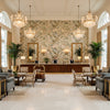 Greenfield Print Sky | Kravet - Hotel Lobby Visualization (AI-generated, may not be to scale. Verify pattern scale with product specifications.)