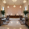Haven Handblock Spice | Kravet - Hotel Lobby Visualization (AI-generated, may not be to scale. Verify pattern scale with product specifications.)