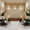 Haven Handblock Moss | Kravet - Hotel Lobby Visualization (AI-generated, may not be to scale. Verify pattern scale with product specifications.)